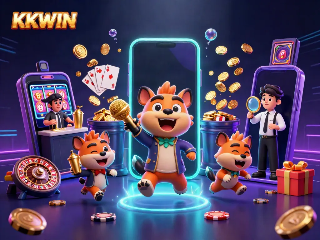 Experience the excitement of KKWIN's casino club with animated hyenas in a lively setting.