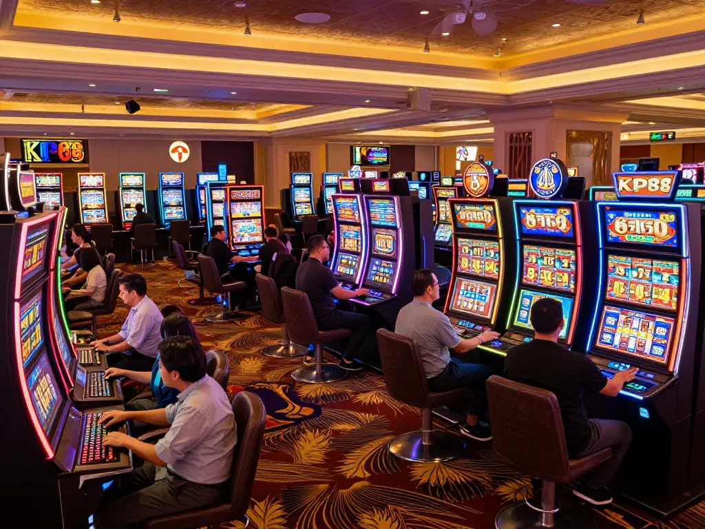 KP88 players enjoying vibrant slot machines with exciting wins and colorful displays.