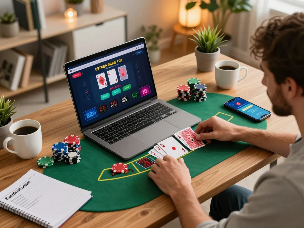 Player engaging with live dealer blackjack on laptop at https://ta88pro.com/, showcasing strategic gameplay.