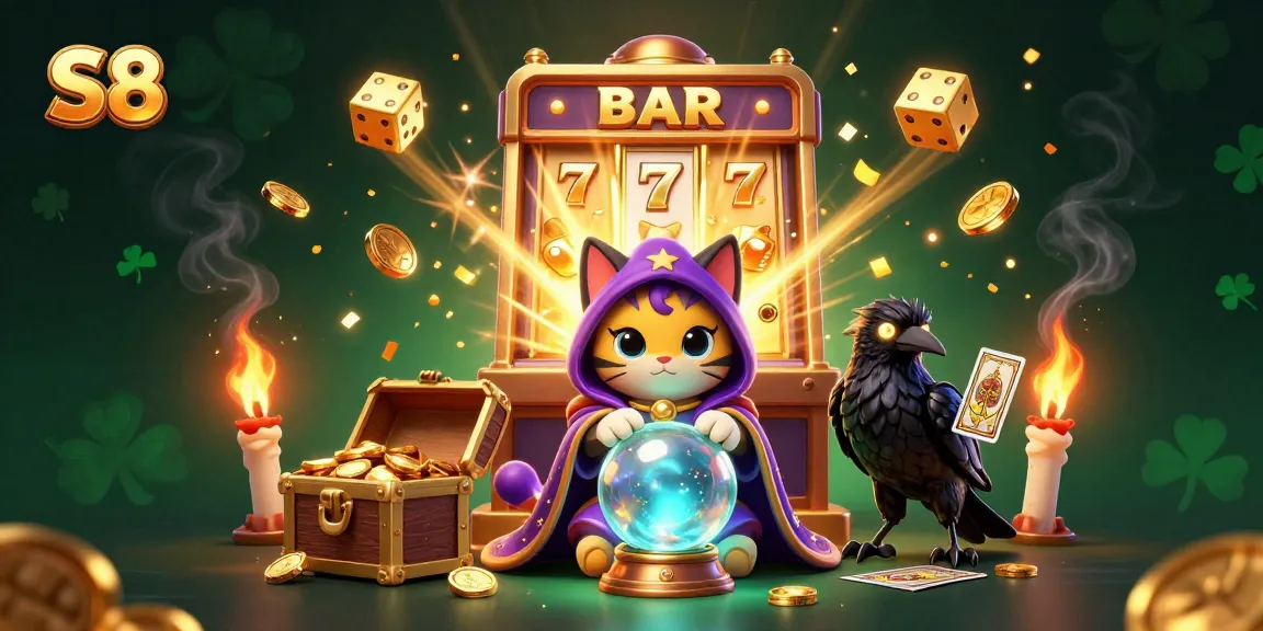 Engage in thrilling casino action with S8 as the fortune teller cat and raven add magic to your gaming experience.
