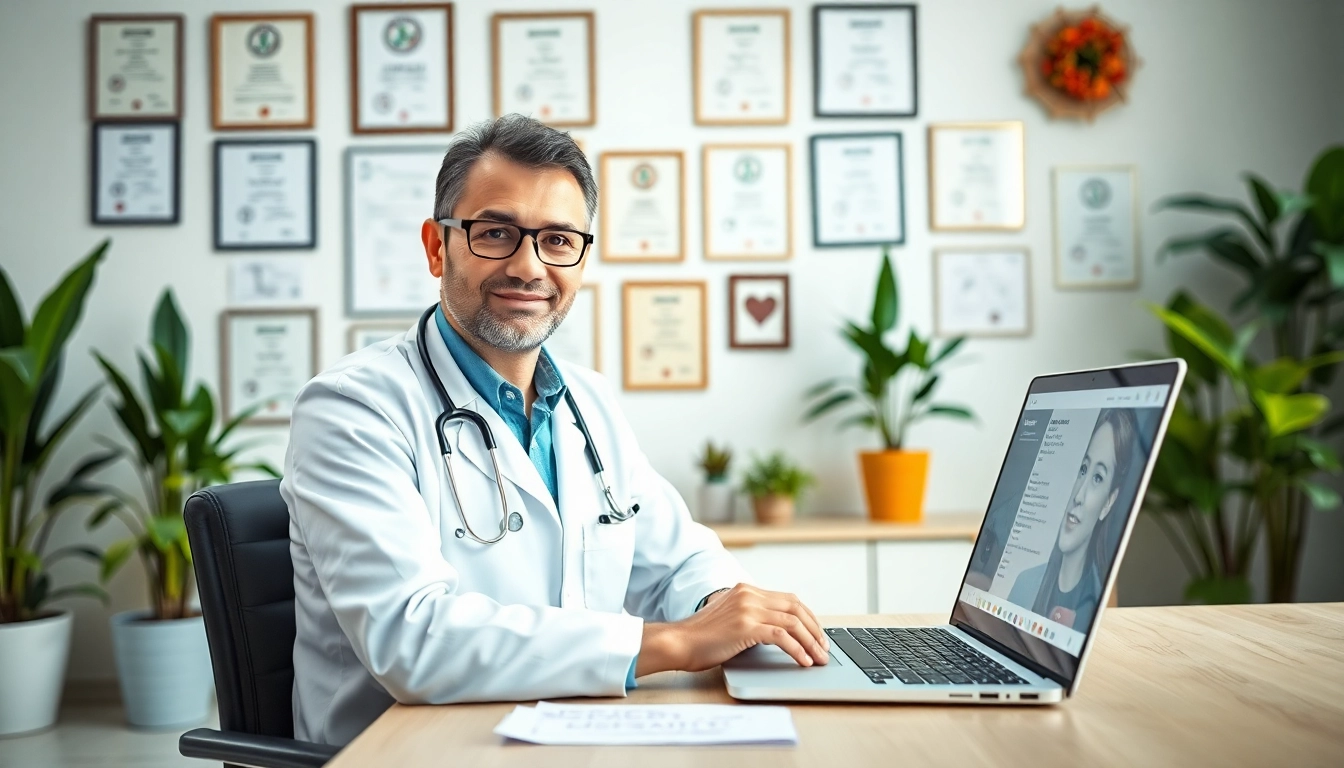 Engaging doctor in a fast telehealth consultation online, inviting atmosphere in a modern office.