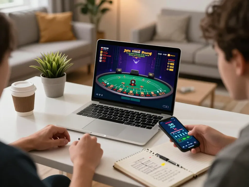 Gambling enthusiast enjoys fun88s live dealer blackjack game at home with betting strategies and a smartphone.