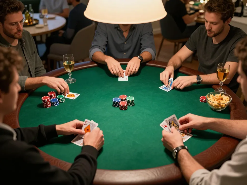 Poker players enjoy a thrilling hand during a lively home gaming night at 23win.