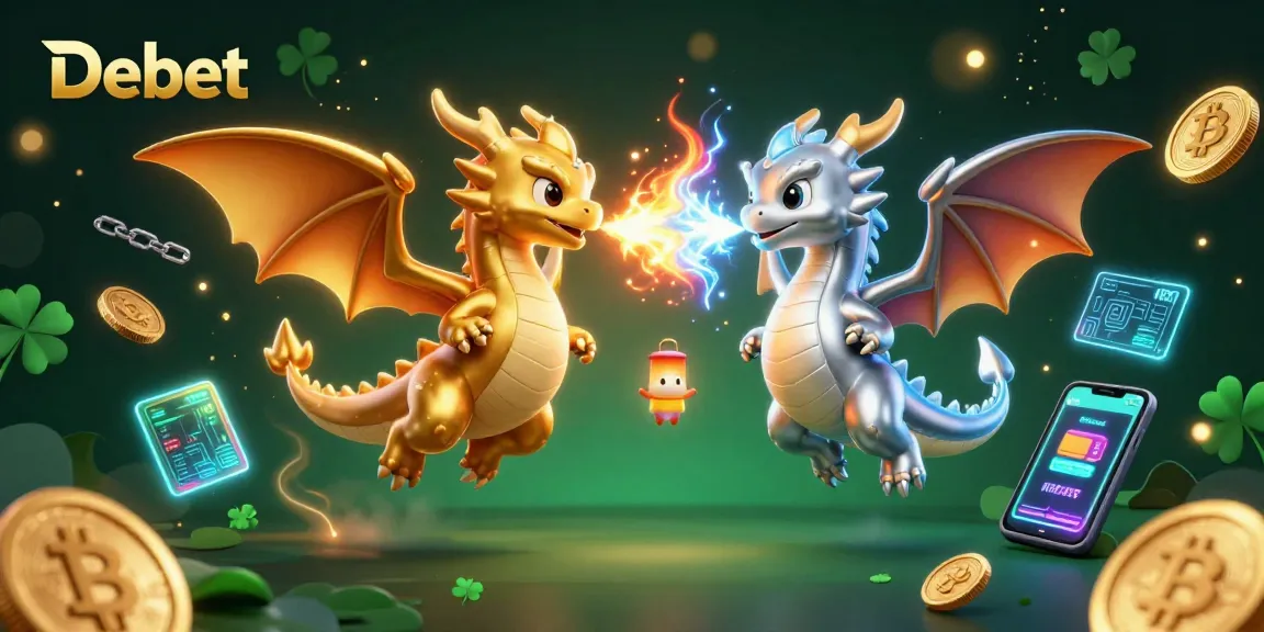 Engage with Debet and experience thrilling gaming adventures with 3D dragons amidst vibrant cryptocurrency elements.