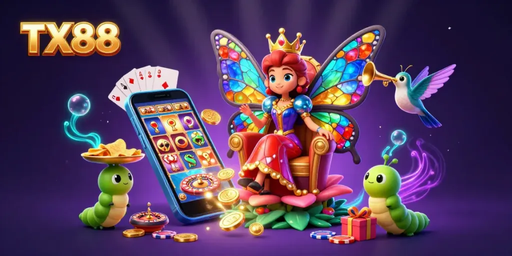 Experience the excitement of TX88 while winning big with vibrant games and attractive rewards in this captivating illustration.