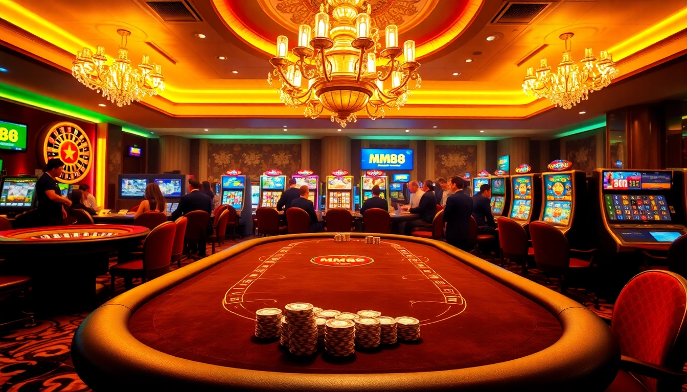 MM88 poker players strategizing at a luxurious casino table, showcasing excitement.