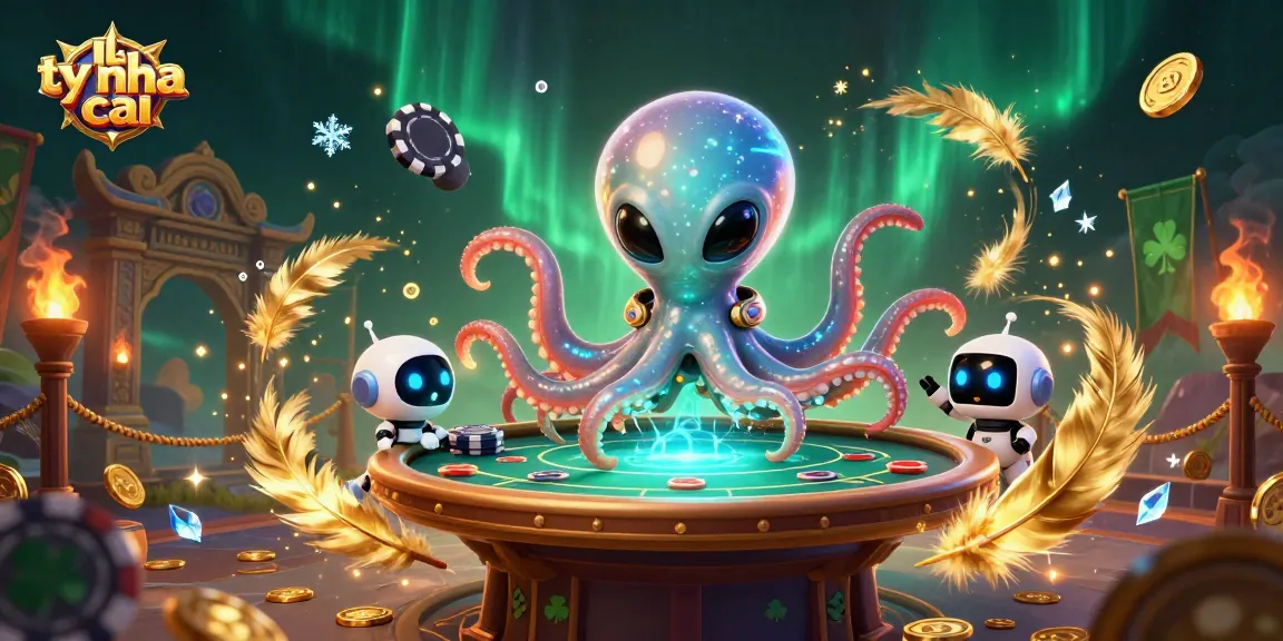 Engage in thrilling ty le nha cai interactions at a holographic poker table amidst cosmic imagery.