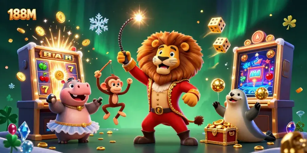 Engage in thrilling gameplay at 188M, featuring vibrant characters and dazzling casino elements.