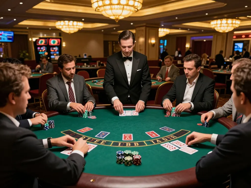Players strategizing with chips during an intense blackjack game at 3WIN casino.