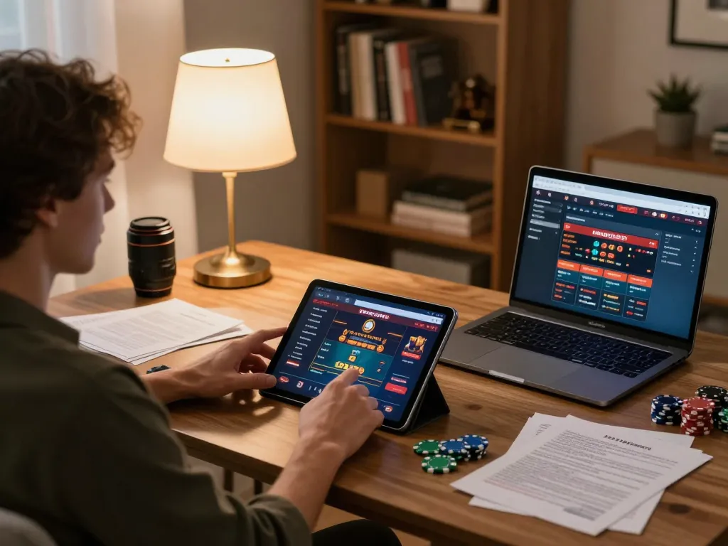 Engaging in strategic online gameplay with Link truy cập Lu88 at a stylish home desk with warm ambiance