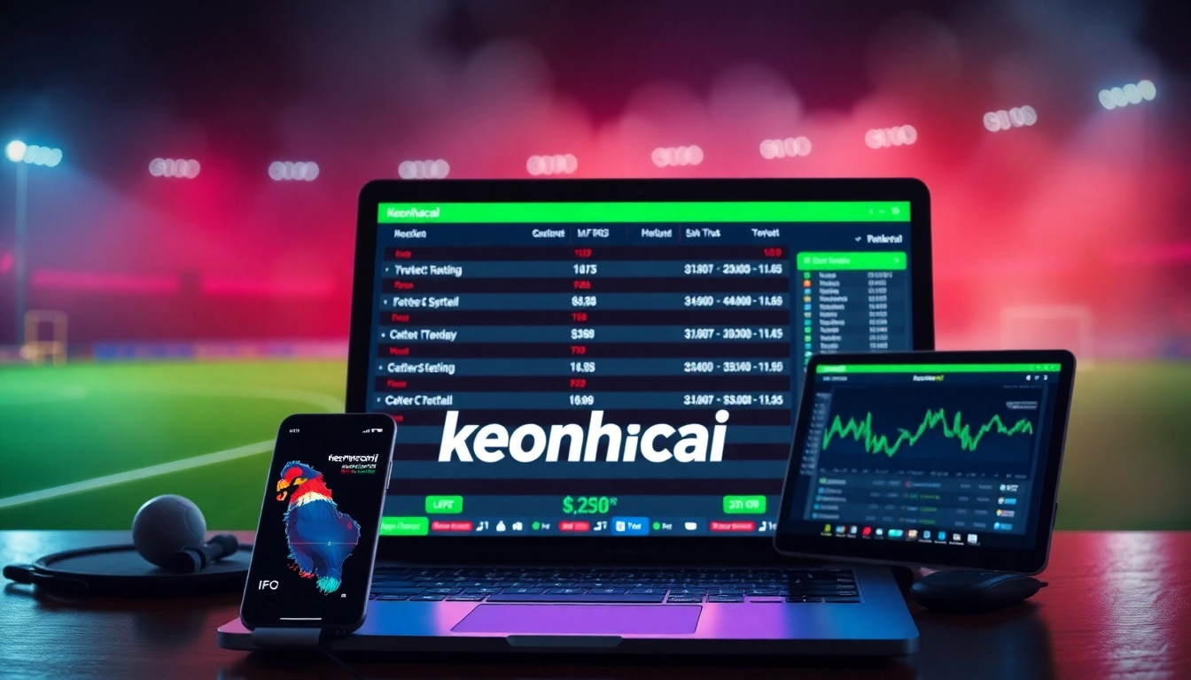 Focused view of a digital betting platform showcasing keonhacai with live odds and data analysis.