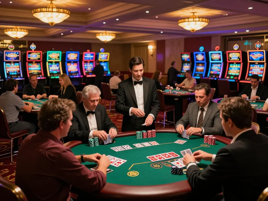 Experience LINK MAX88 at a vibrant casino floor with players engaged in blackjack in an upscale setting.