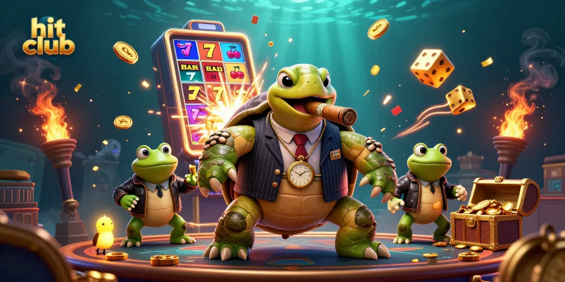Experience the thrill at hit club with a colorful slot machine and playful characters.