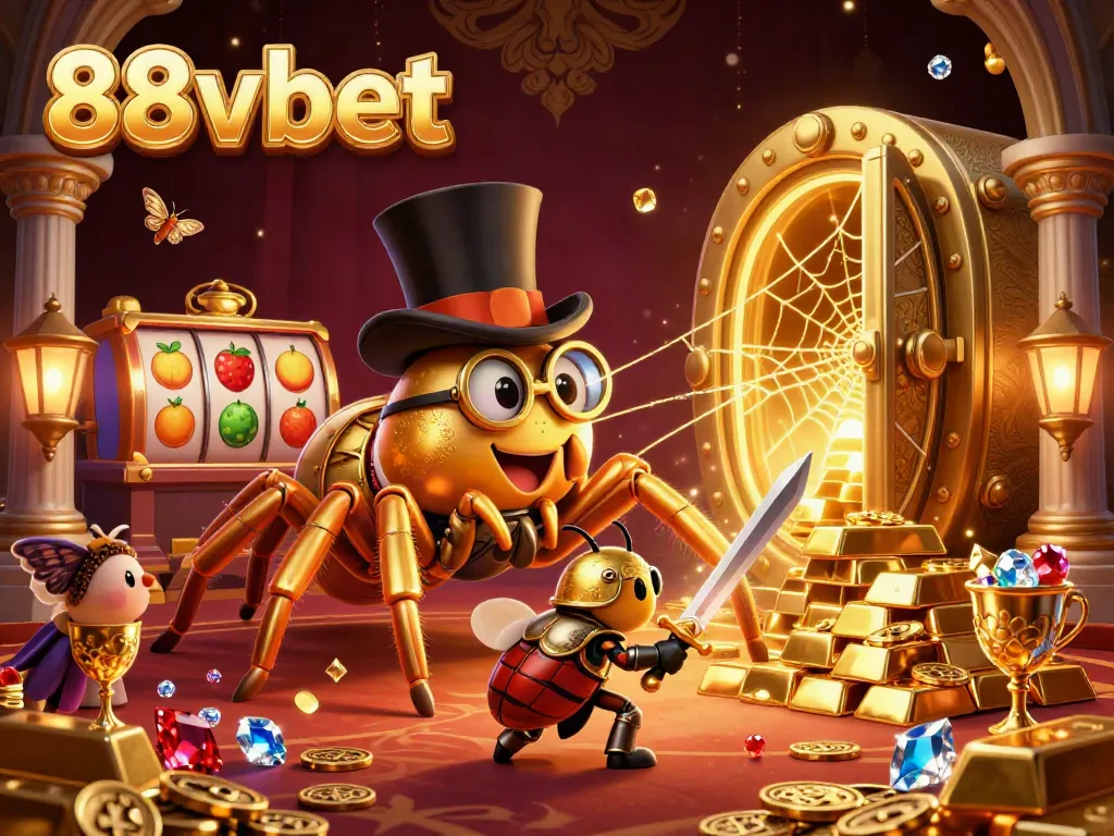 Engage with the vibrant casino world of 88vbet, featuring a golden tarantula, beetle knight, and rich treasure elements.