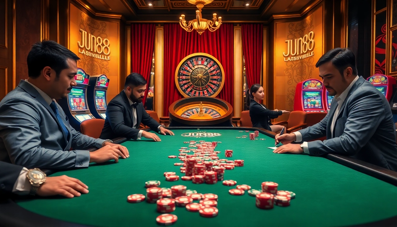 Experience thrilling poker action at Jun88 with vibrant casino ambiance and excitement.