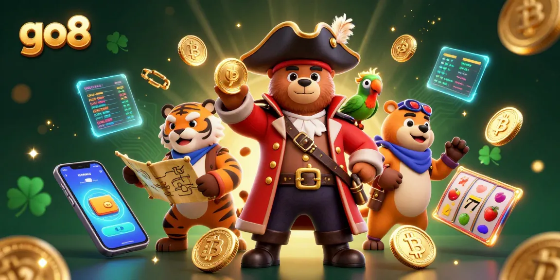 Engage in the exciting world of go8 with this vibrant casino illustration filled with slot elements and lively characters.