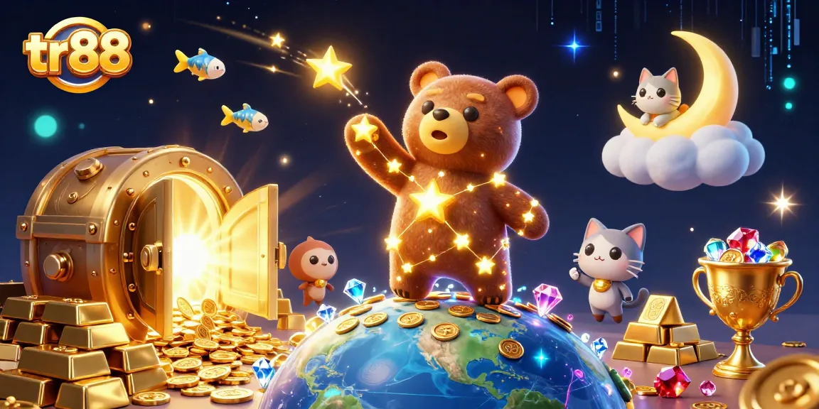 Experience thrilling wins at tr88 with a vibrant 3D cartoon casino scene overflowing with gems and treasures.