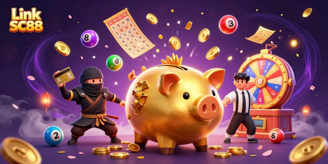Engage with Link SC88 casino excitement featuring vibrant lottery and gaming elements in a 3D illustration.