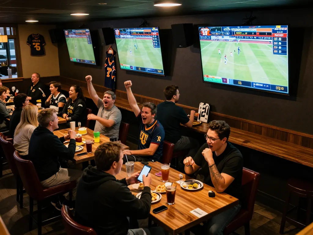 Engaged bettors at nhà cái 33win placing bets during a live sports event, showcasing excitement.