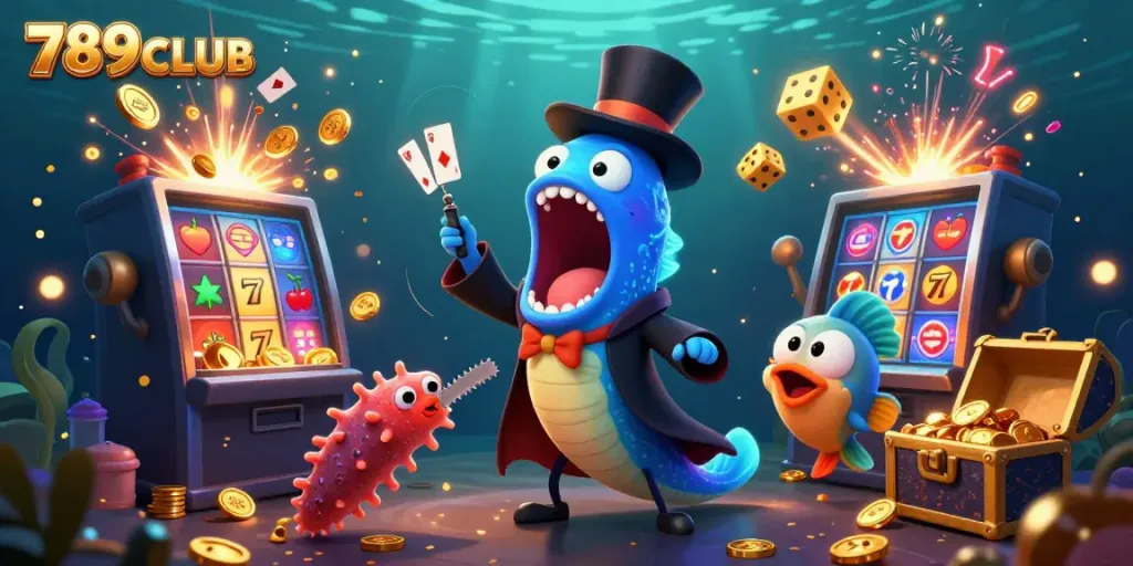Experience thrilling 789CLUB gaming magic with vibrant underwater characters in an epic casino scene.