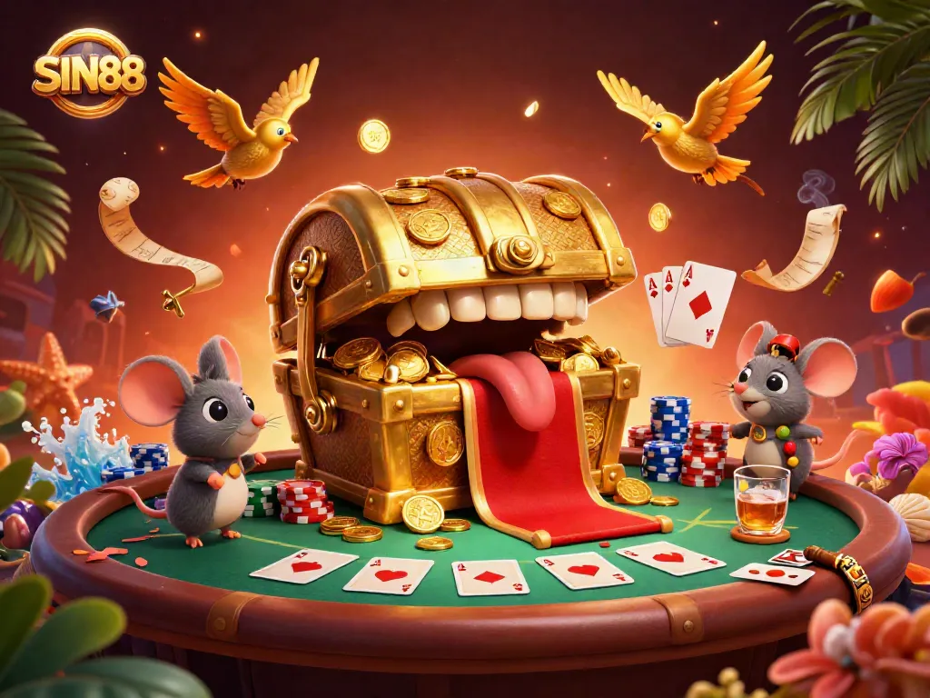 SIN88 promotes exciting adventures in a casino setting, highlighting engaging poker games and vibrant characters.