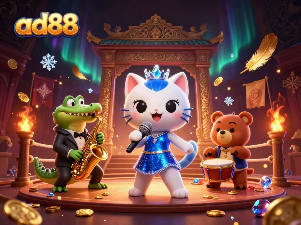 Experience the thrill of ad88 with dynamic casino characters among gold coins and gaming elements.
