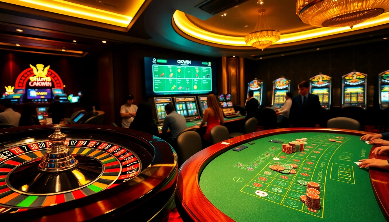 Experience thrilling gaming action at okwin casino with elegant tables and vibrant slots.