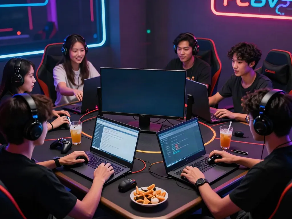 Friends enjoying an online gambling session with FC88 in a vibrant gaming environment.