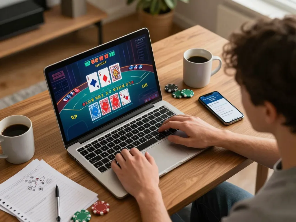 Experience the excitement of playing blackjack online with 78WIN in a cozy home setup.