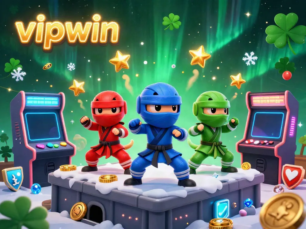 Experience the thrill of vipwin with ninja chameleons battling in a vibrant casino-themed scene.