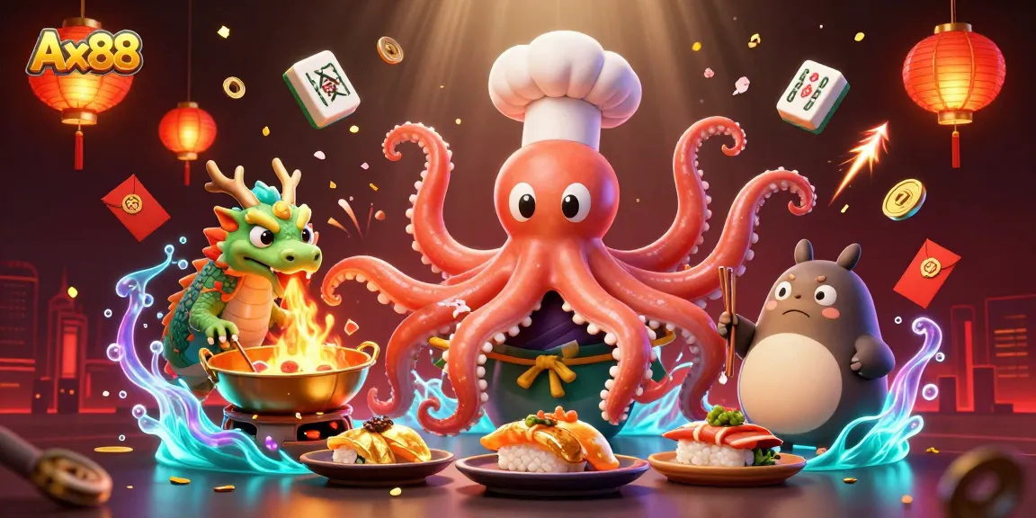 Play exciting games at Ax88 with a colorful 3D illustration showcasing action-packed casino elements.