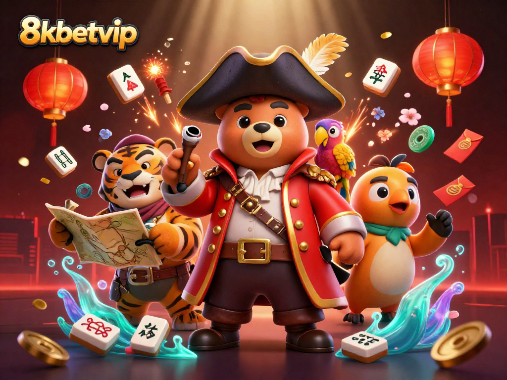 Join the adventure with 8kbetvip as you navigate a vibrant casino scene full of treasures and excitement.