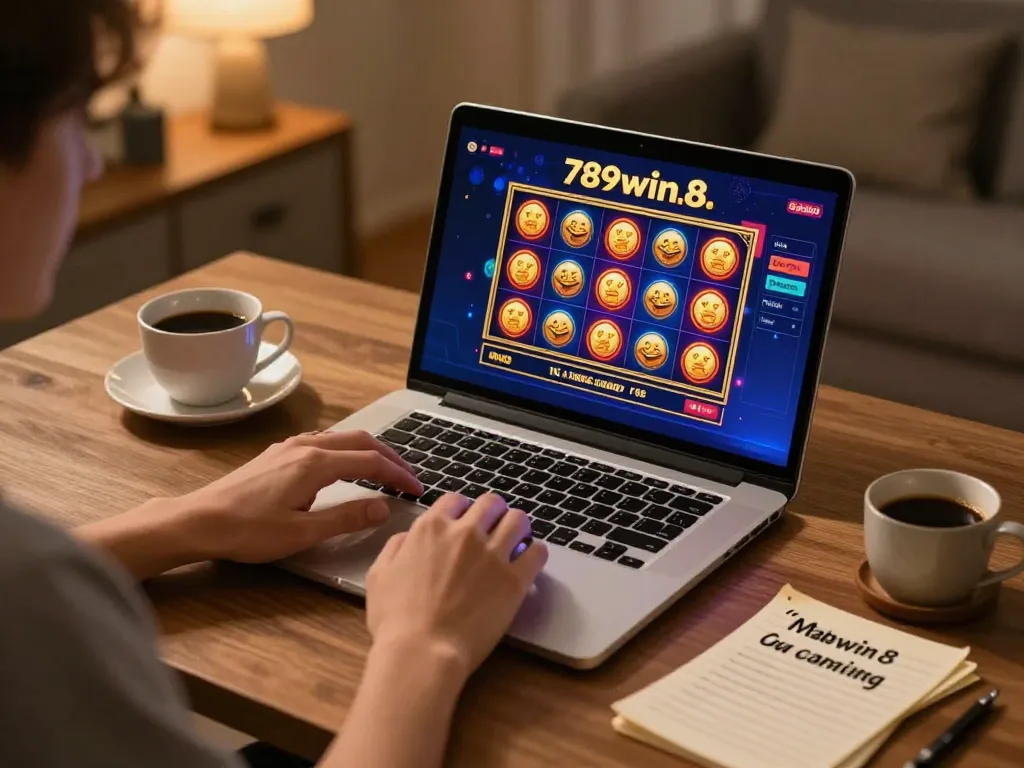 Person enjoying online casino on laptop at home, demonstrating engaged gameplay on 789win8.casino.