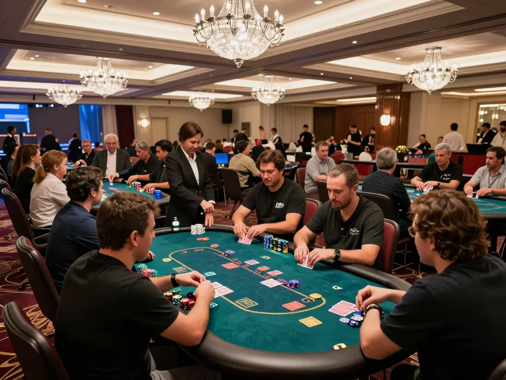 Experience thrilling gameplay at Lu88 casino with vibrant action at the poker table showcasing dynamic players.