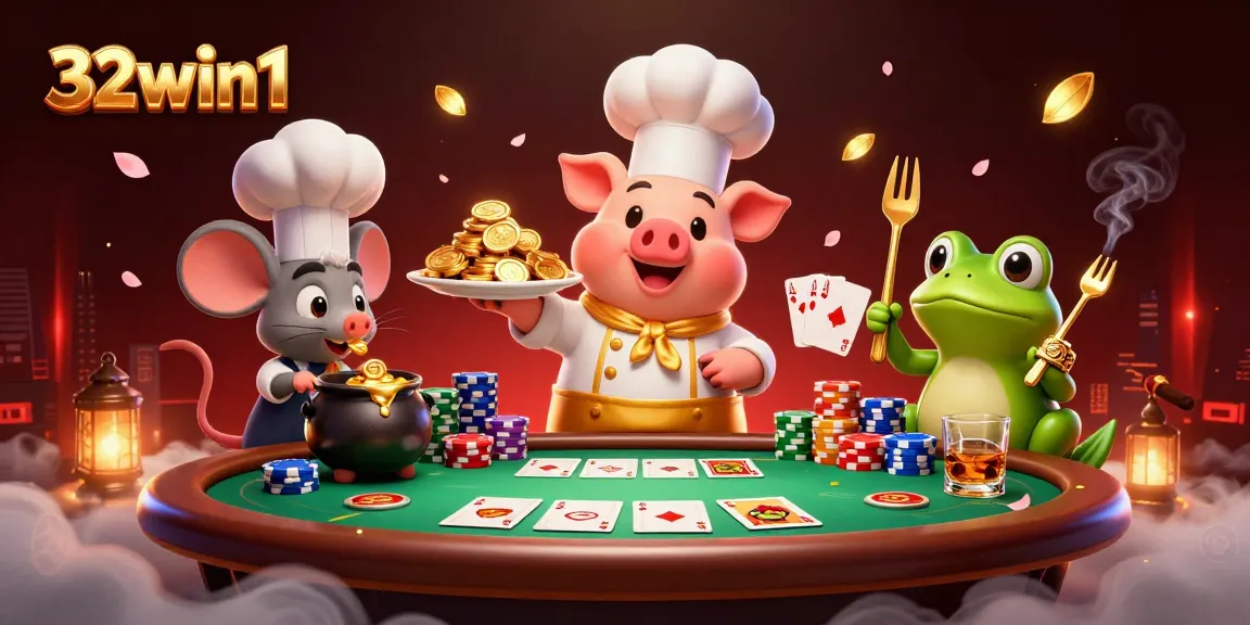 Experience the thrills of casino gaming with 32win1 showcased through exciting characters and vibrant elements.