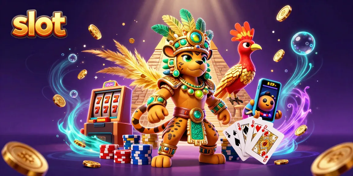 Experience thrilling slot action with a Mayan priest and vibrant casino elements.