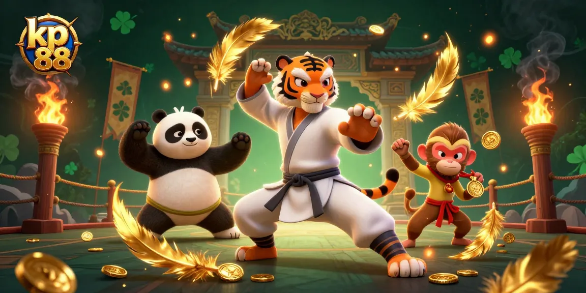Experience excitement with kp 88, showcasing a kung fu tiger master and vibrant casino elements.