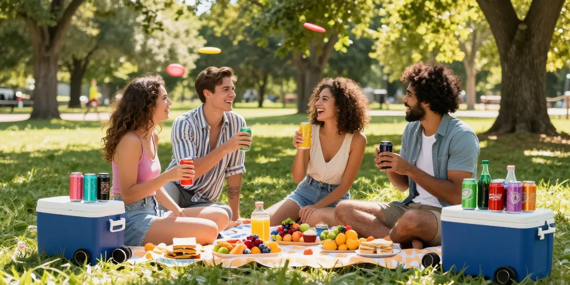 Savoring refreshing soda pop during a joyful summer picnic with friends.