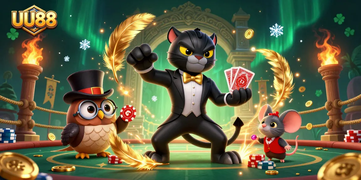 Experience thrilling gameplay at UU88 with a stylish black panther dealer and vibrant casino elements.