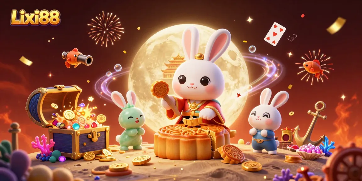 Lixi88 welcomes players with a vibrant moon rabbit scene featuring poker chips and festive elements