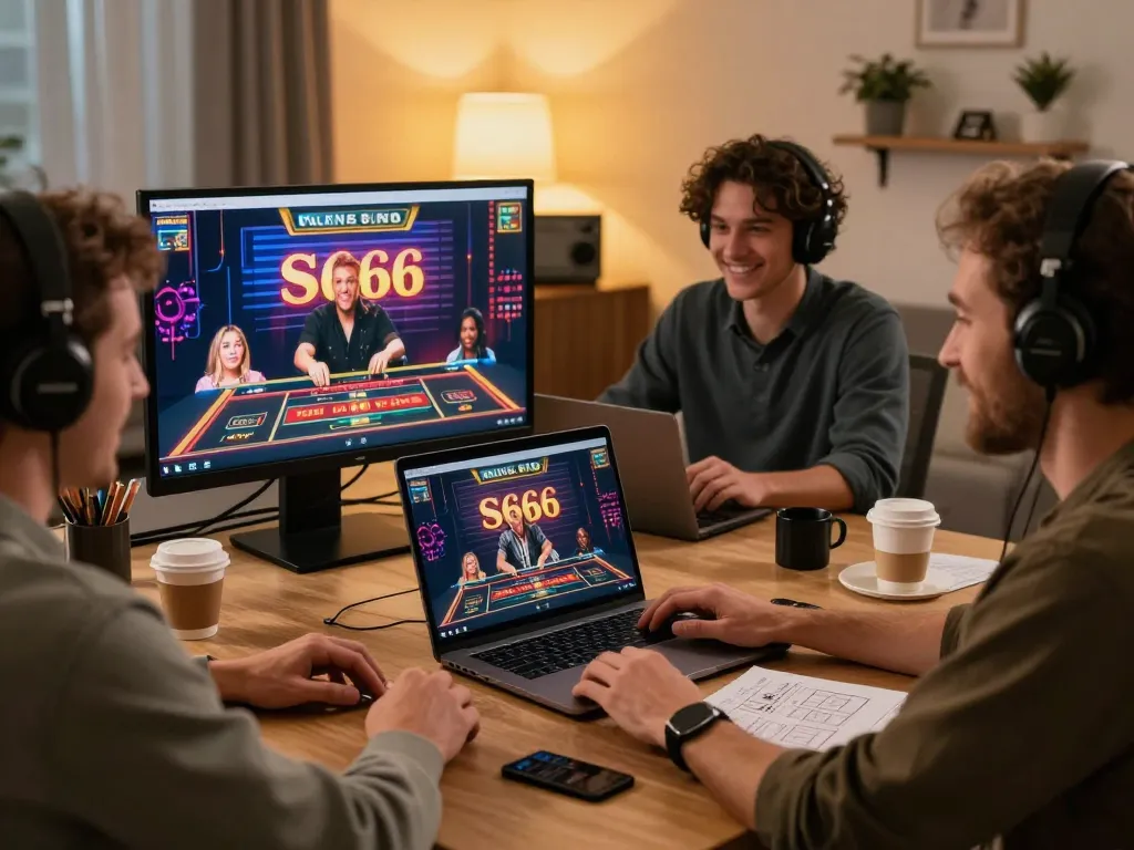 S666 user engaged in online casino gaming with laptop, showing excitement for strategic gameplay