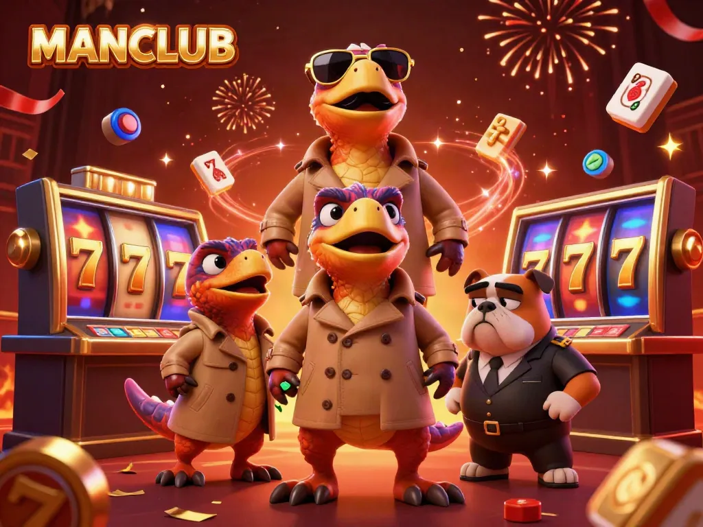 Experience the excitement of MANCLUB's VIP lounge with raptors sneaking in, surrounded by gaming elements.