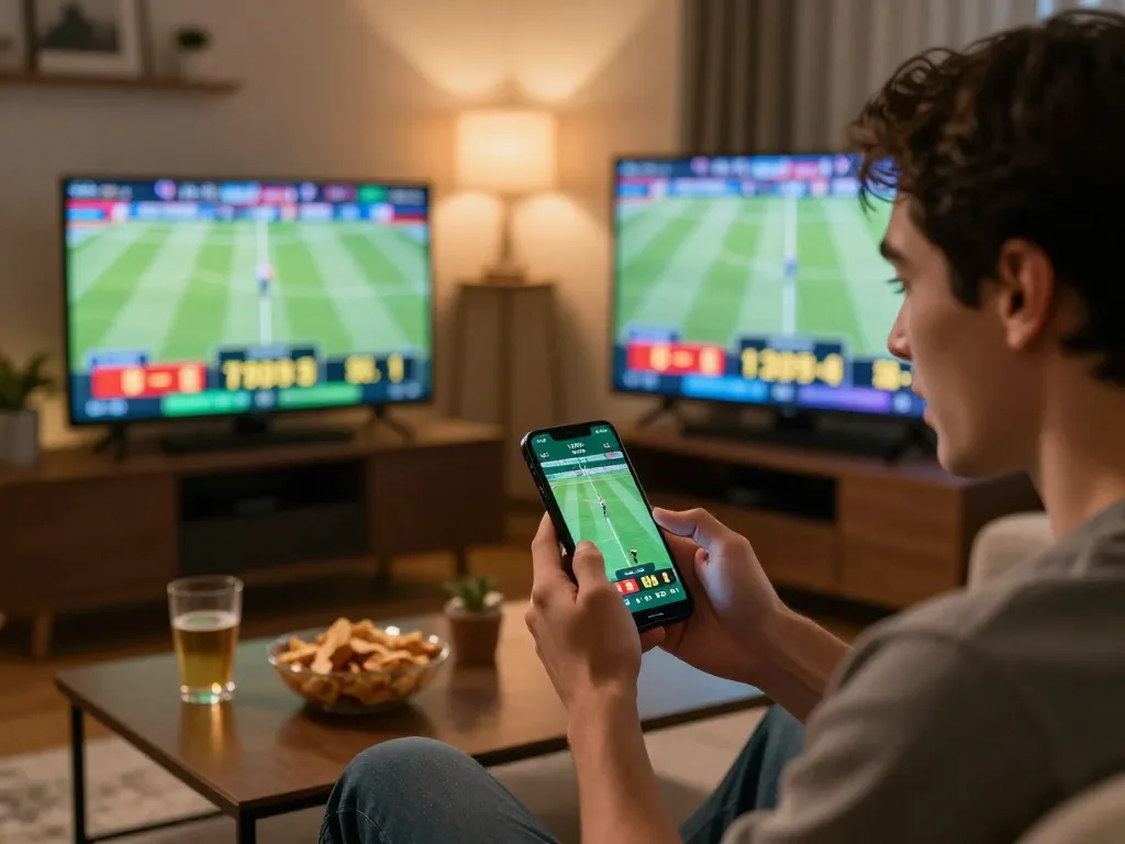 Engaging moment of sports betting at home with a user on https://xx88gg.net/ placing bets on live events