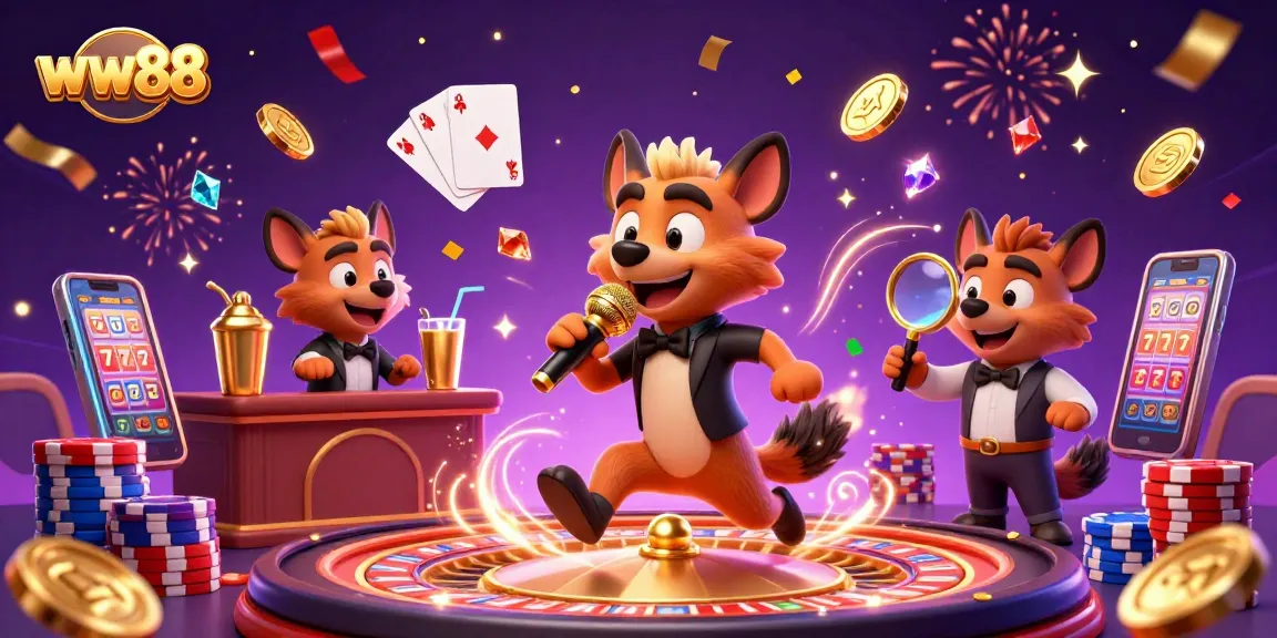 Experience thrilling gameplay at ww88 with a vibrant casino scene featuring hyenas as entertaining characters.