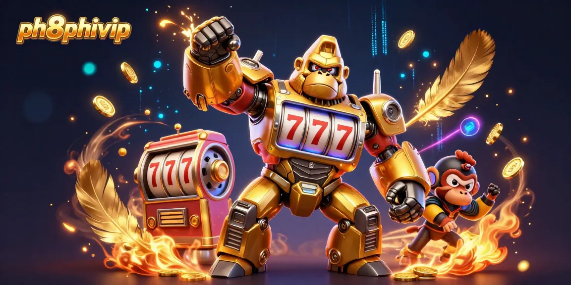 Experience exciting wins at ph8phivip with a dynamic 3D casino scene featuring a golden gorilla mech.