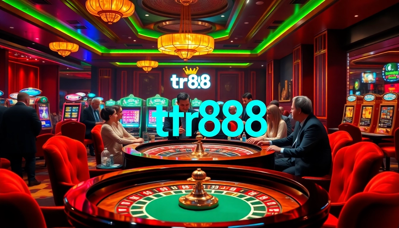 Gambling thrill at a luxurious casino showcasing players enjoying games at the tr88 roulette table.