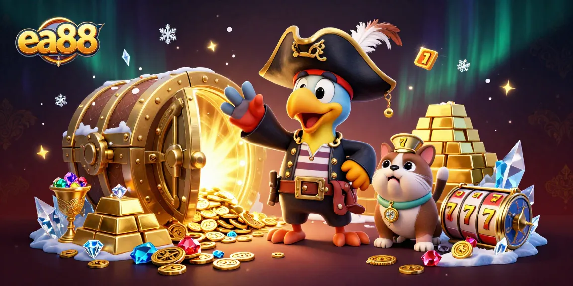 Win big at ea88 with vibrant 3D casino characters amidst treasures and exciting gaming elements.