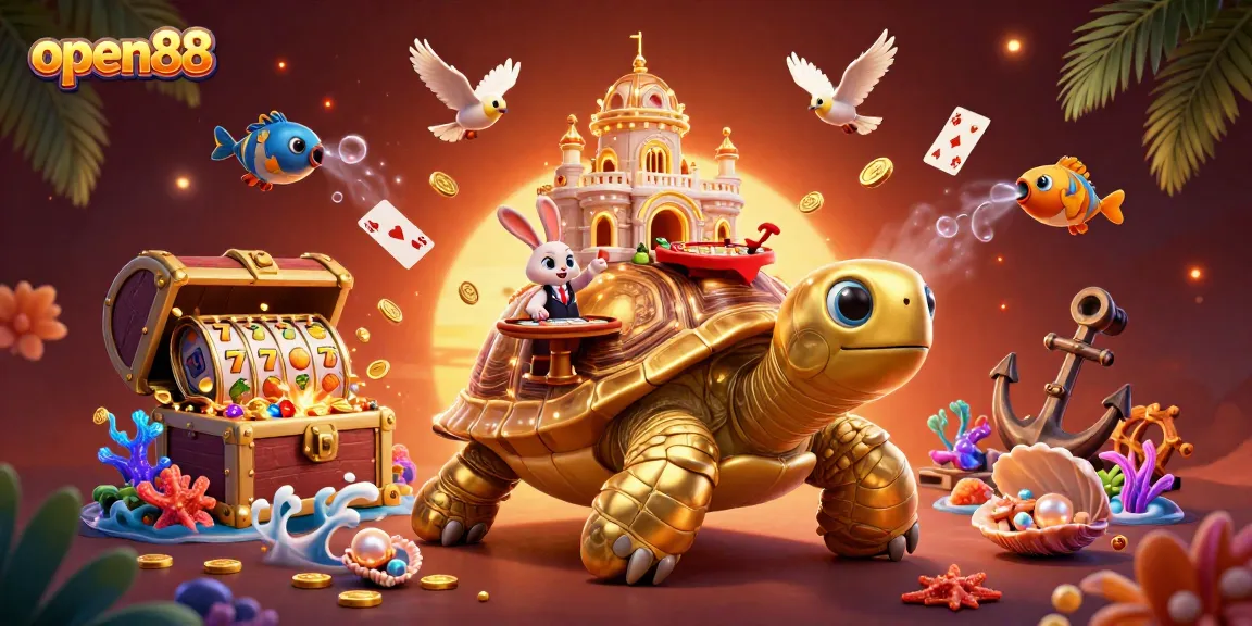Engage in thrilling games at open88's vibrant casino featuring gold-adorned characters.