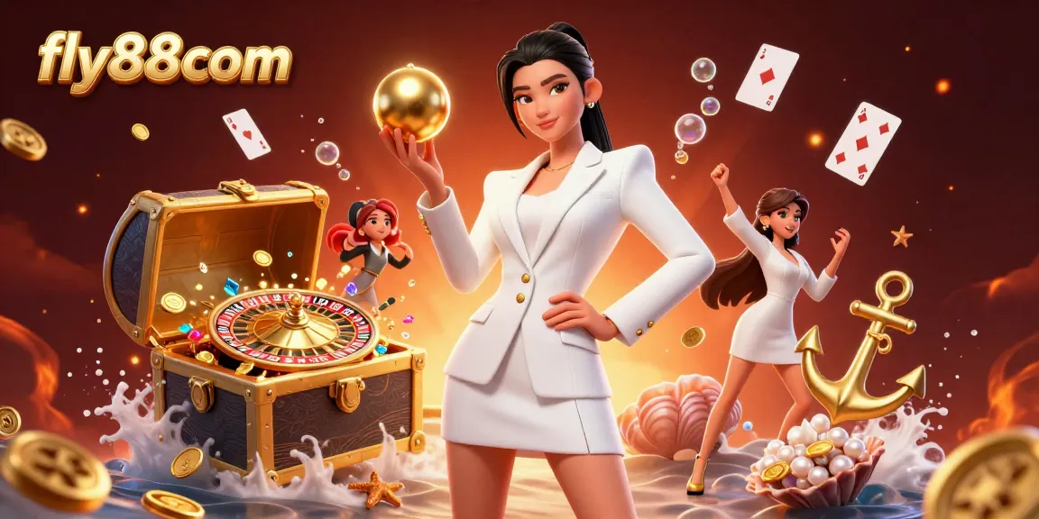 Engage in thrilling games at fly88com with an exciting 3D casino scene showcasing elegance and energy.