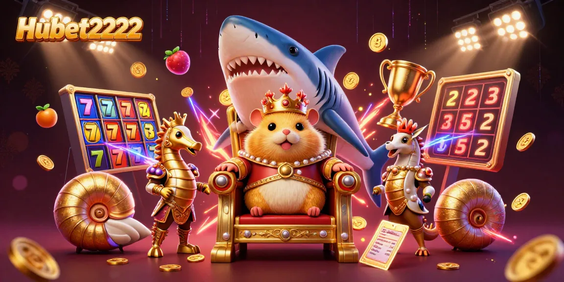 Experience thrilling moments at Hubet2222 with an enchanting 3D casino illustration filled with vibrant game elements.